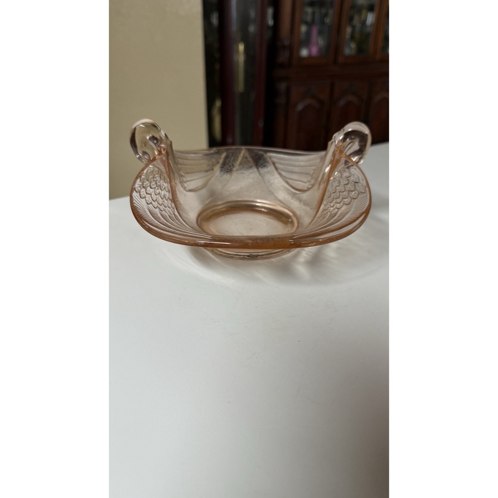 Fenton Pink Depression Glass Double Swan Handle Candy Dish Bowl Vintage